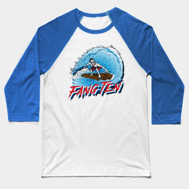 Fang Ten! Surfing Vampire Baseball T-Shirt by deancoledesign